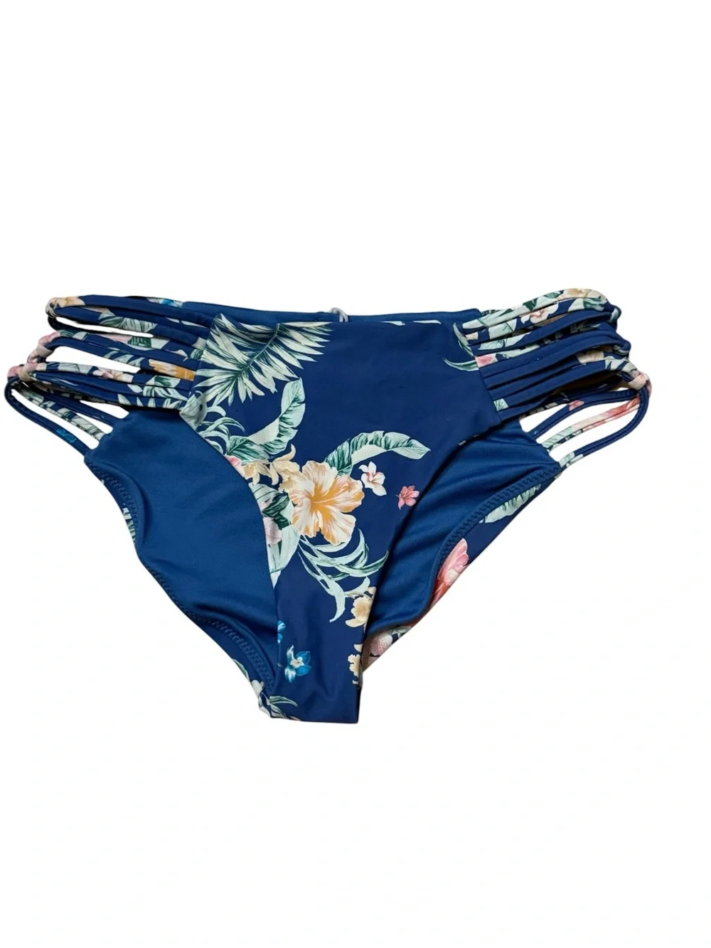 O'Neill Blue Floral Strappy Bikini Bottom Size Small Cheeky NWT